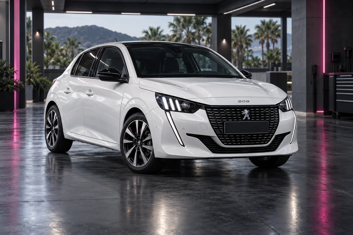 Peugeot 208 blanche dans l'atelier Rassur'Car